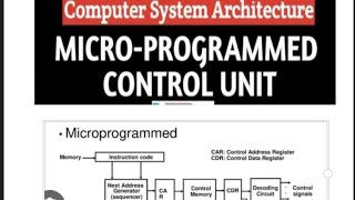 Microprogrammed control unit  COA  hardwired control unit  full course in hindi [upl. by Kauslick]