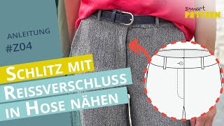 Hosenschlitz mit Reißverschluss in klassische Hose nähen  DIY Anleitung Z04 [upl. by Notyad565]