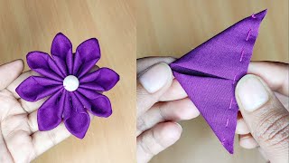 DIY Easy Tricks Fabric Flowers Making  New Design Cloth Flower Making [upl. by Bick]