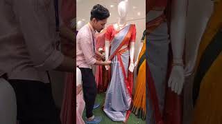 Easy way to drape hand prepleating in butter silk sareepothys sareedraping prepleating shaping [upl. by Nahtaoj971]