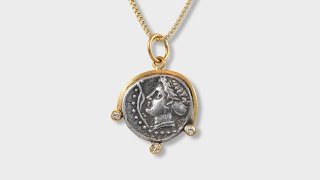 Water Nymph Ancient Sinope  Tetradrachm Charm Coin Replica Pendant 24kt Gold Silver amp 006ctDi [upl. by Elena]