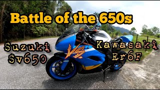 Suzuki SV650 vs Kawasaki Er6f Soundgasm [upl. by Aubree]