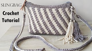 CROCHET Tas Rajut Sling bag Tutorial  Diagonal Chevron Stitch 2 Colors [upl. by Ohara532]