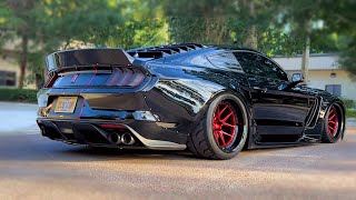 WORLDS FIRST NECK BREAKING WIDEBODY Shelby GT350 Mustang Bagged and Boosted [upl. by Nirehs]