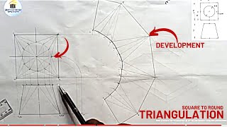 SQUARE TO ROUND by TRIANGULATION Development radial line method [upl. by Nylkcaj]