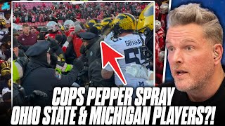 Michigan amp Ohio State Players Pepper Sprayed After Flag Planting Leads To Brawl  Pat McAfee Show [upl. by Terej]