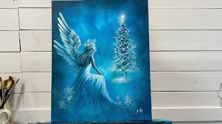 How To Paint A CHRISTMAS ANGEL  acrylic step by step painting for beginners [upl. by Ibrek]