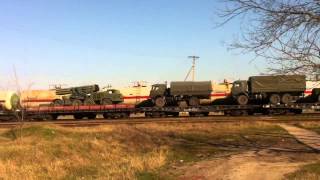 BM 27 MLRS Multiple Launch Rocket System Russian army on railway in Lenine Crimea Ukraine [upl. by Araj]