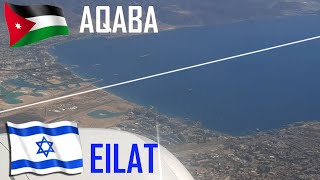 EILAT אילת 🇮🇱 AQABA 🇯🇴 AERIAL VIEW  Landing at RAMON Airport  Gulf of Aqaba  Arabian Peninsula [upl. by Melnick]