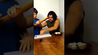 Kid attempts to cut a baguette recommended feed viral meme funny [upl. by Dasa]