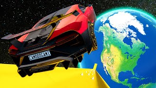 Using GIANT RAMPS to Jump Cars Over PLANETS in BeamNG Drive Mods [upl. by Kcered]