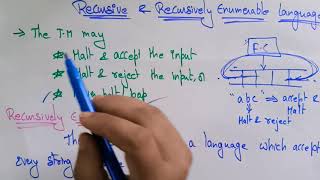 Recursive amp Recursively enumerable languages  TOC  Lec94  Bhanu Priya [upl. by Leahcimluap713]