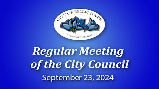 Bellflower City Council Meeting September 23 2024 [upl. by Nauqel]