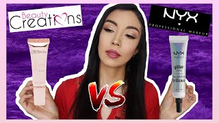 NYX  GLITTER PRIMER VERSUS BEAUTY CREATIONS  GLITTER PRIMER  CUAL ES MEJOR [upl. by Tirma]