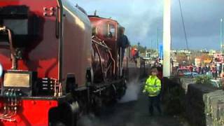 Welsh Highland Railway the First Passenger Train arrives at Porthmadog [upl. by Anerec979]