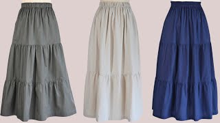 🔥 3 Katlı Fırfırlı Çok Şık Etek Dikimi 💥 DIY 💯 Pratik Beli Lastikli Etek Dikimi skirt etekdikim [upl. by Dlabihcra344]