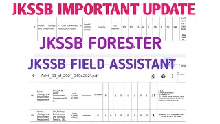 JKSSB Important Update Forester Exam and Field Assistant Exam [upl. by Yerdna]