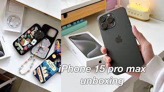 iPhone 15 Pro Max Black Titanium aesthetic unboxing  accessories [upl. by Albin850]