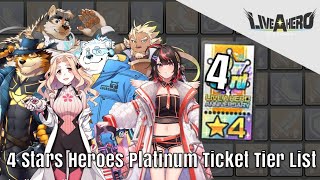 Live A Hero  4 Stars Heroes Tier List  4th Anniversary Platinum Tickets [upl. by Malas]