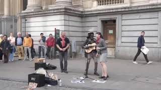 Lampa FALY and Dasha Pearl in Bruxelles Place singing Bob Marley song Busker Reggae [upl. by Kaylyn272]