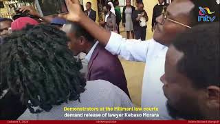 Demonstrators outside Milimani law courts demand the release of lawyer Morara Kebaso [upl. by Htebzile]