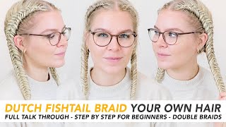 How To Double Dutch Fishtail Braid Your Own Hair For Beginners Hairstyle For Medium amp Long Hair [upl. by Amilah]