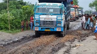 FlyAsh Load Heavy Tipper Trucks Are Driving On Mud Road [upl. by Calloway]