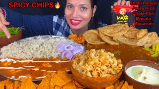 Eating Spicy🔥 Shahi Paneer Jeera Rice Chole Masala Puri Soupy Macaroni Spicy Chips  Food Show [upl. by Jenn]