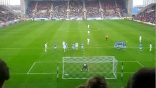 Swansea Citys Gylfi Sigurdsson free kick against Wigan Athletic 03032012 [upl. by Ellives]