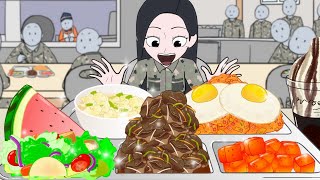 군대 먹방 김치볶음밥 소불고기  Military Mukbang  Animation ASMR [upl. by Novanod]