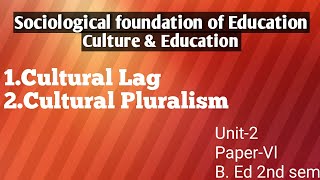 Cultural Lag amp Cultural Pluralism Bed 2nd sem explained by Namita [upl. by Yauq]