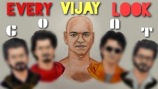 Thalapathy Vijay All Different Looks from GOAT movie  Timelapse Drawing [upl. by Crofoot]