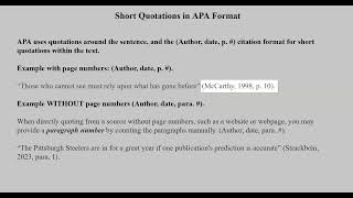 Citing short quotations in APA format [upl. by Golden]