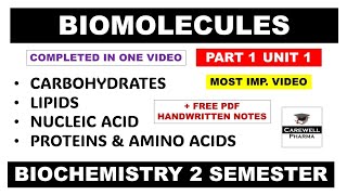 Unit 1 Biomolecules complete  Carbohydrates  Lipids  Part 1  Biochemistry b pharm 2nd semester [upl. by Rumery]