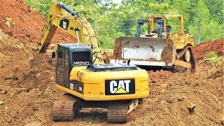 Construction Equipment Excavator Bulldozer Working Building New Road [upl. by Annovoj465]