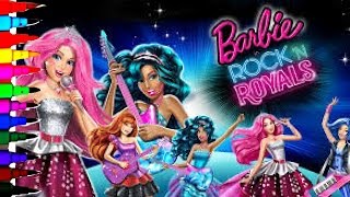 BARBIE Coloring Book Pages Barbie Rock N Royals Kids Fun Art Learning Videos Kids Balloons Toys [upl. by Gilmour]