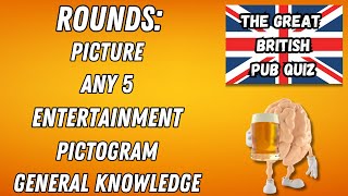 Great British Pub Quiz Picture round Any 5 Entertainment Pictogram amp General Knowledge No13 [upl. by Enyaj457]