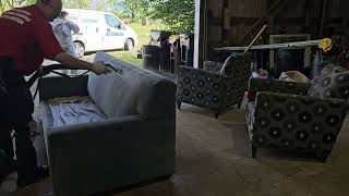 Cleaning Dirty Furniture in a Barn HWE a Sofa and VLM  Low Moisture Cleaning 2 Chairs [upl. by Nylhtak592]