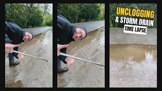 0381  Time Lapse  Unclogging a storm drain after rain in Germany [upl. by Luhar398]