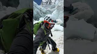 Everest Khumbu Icefall Overhanging Ice KEEP MOVING mountains climbing climbingeverest everest [upl. by Eybbob380]