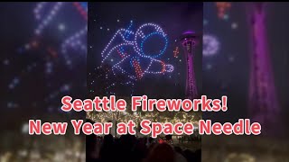 Seattle Fireworks show and light show Happy new year Tmobile Space needle fireworks [upl. by Oznole503]