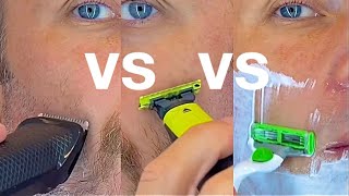 Beard Trimmer VS OneBlade Shaver VS Gillette Razor 4k [upl. by Geiss806]