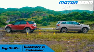 Ford Endeavour vs Land Rover Discovery Sport  Tug Of War  MotorBeam हिंदी [upl. by Anikes]