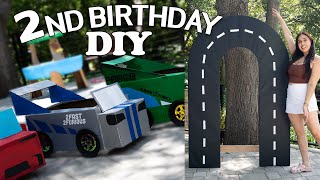 Creating a car themed photo backdrop amp box cars  DIY Toddlers 2nd Birthday Pt2 [upl. by Ieso964]