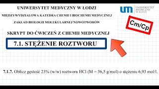 ZADANIE 717 Oblicz gęstość 23 ww roztworu HCl M  365 gmol UMED chemia chemistry [upl. by Arymas]