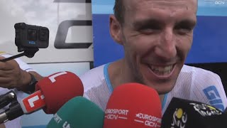 SIMON YATES INTERVIEW AT THE END OF STAGE 1 TOUR DE FRANCE 2023 SECOND OVERALL [upl. by Akemahs]