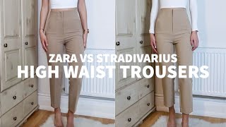 Zara vs Stradivarius High Waist Trousers TryOn Comparison amp Review  Peexo [upl. by Alrich]