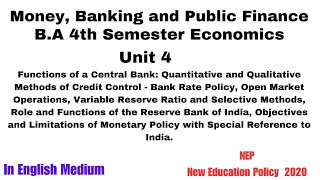 BA 4th Semester Economics Unit 4 Function of a Central Bank Bank Rate Policy Function of the RBI [upl. by Dori]