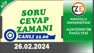 AÖF 26 02 2024 Canlı Ara Sınava Son 25 Gün  Açıköğretim Sorularınız [upl. by Eenrahc]