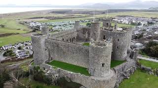 Harlech Castle Wales  aerial drone footage [upl. by Aseyt]